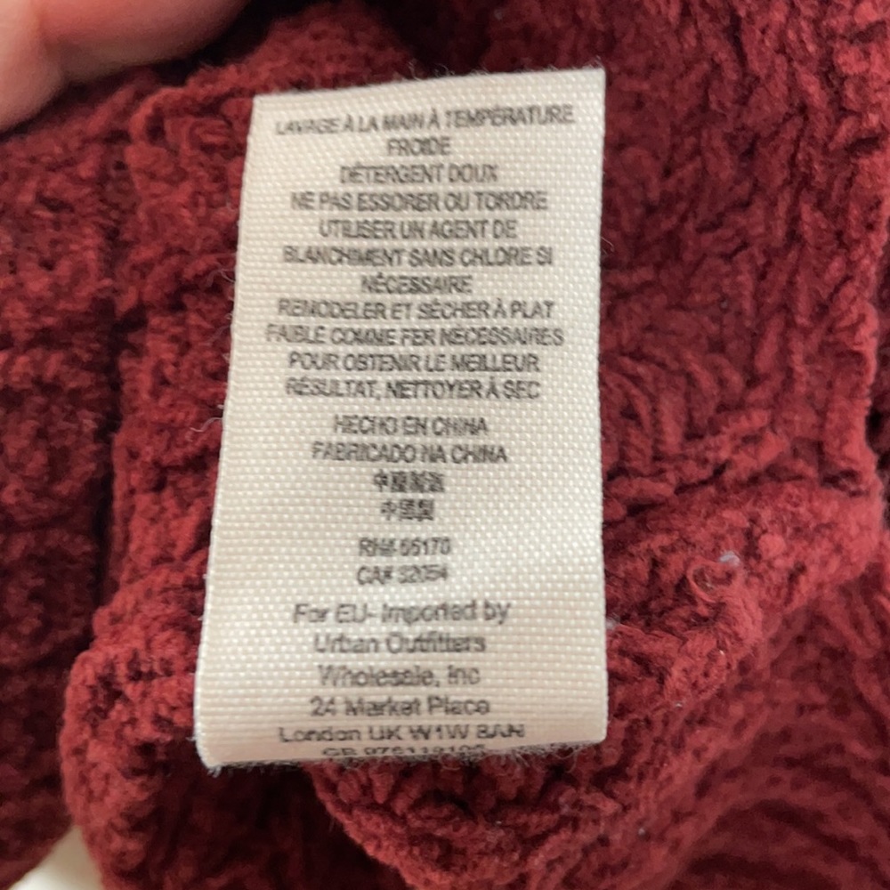 Free People Maroon Chunky Cable Knit Sweater w/Balloon Sleeves & Hi Lo Hem - Picture 14 of 14